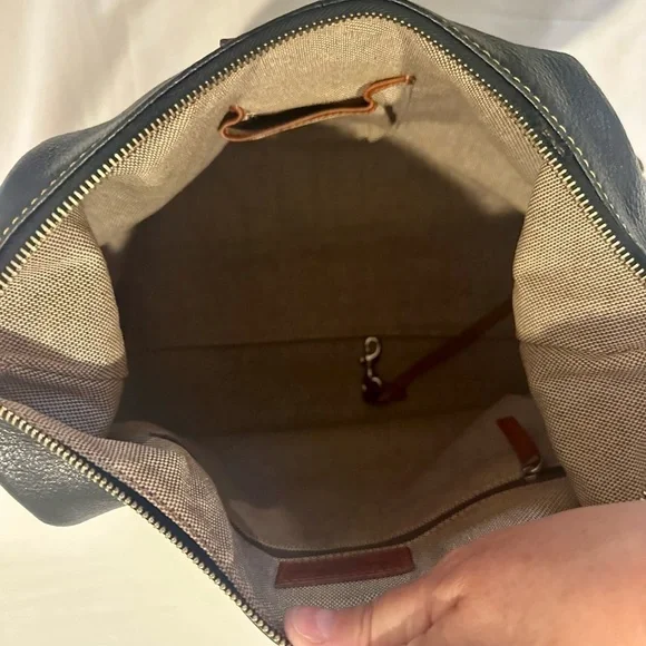 Dooney and Bourke bk purse, brass and silver hardware, yellow stitching, - Picture 13 of 16